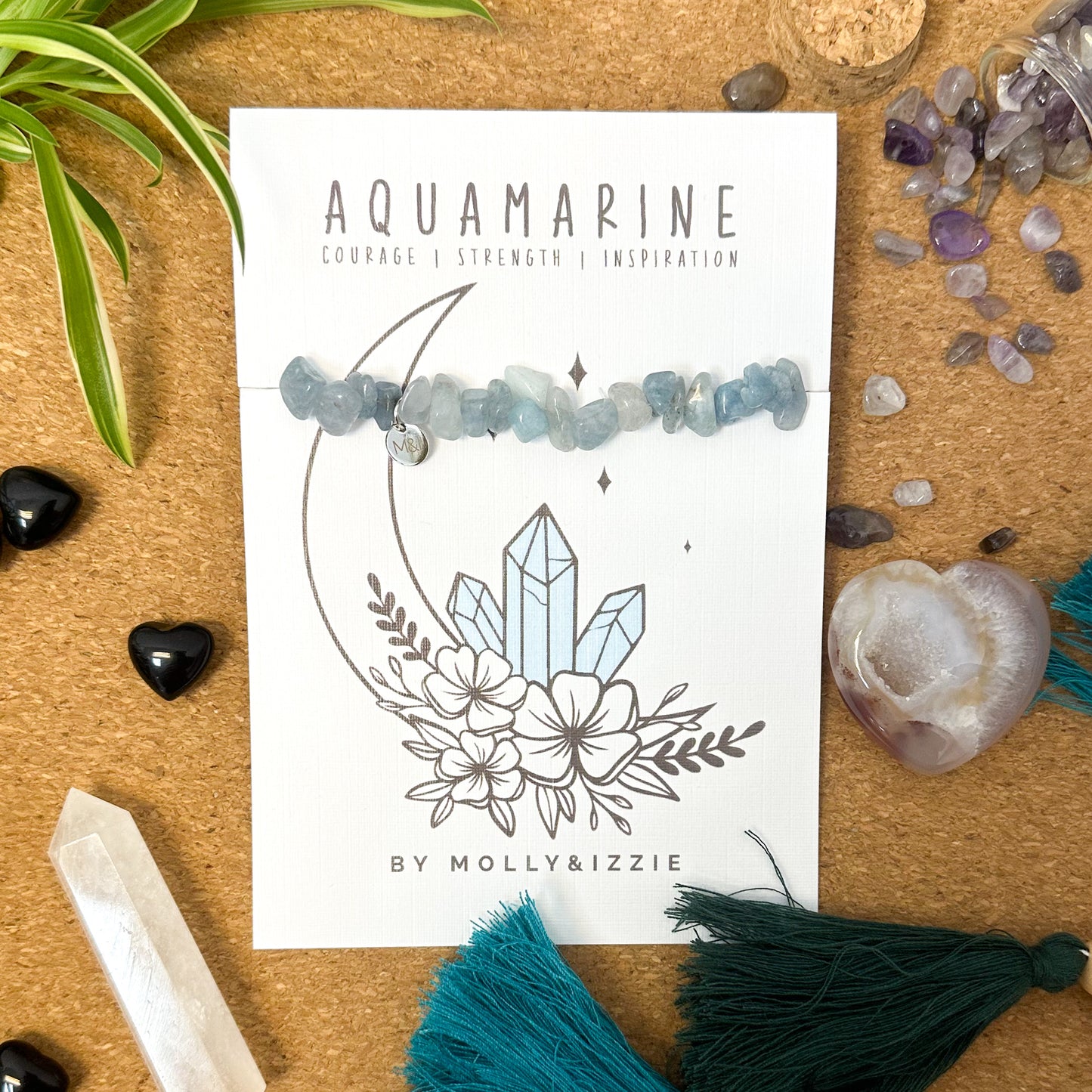 Aquamarine Crystal Chip Stretch Bracelet