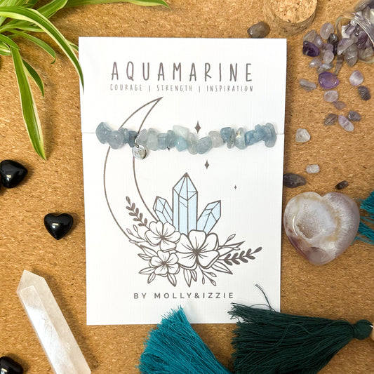 Aquamarine Crystal Chip Stretch Bracelet