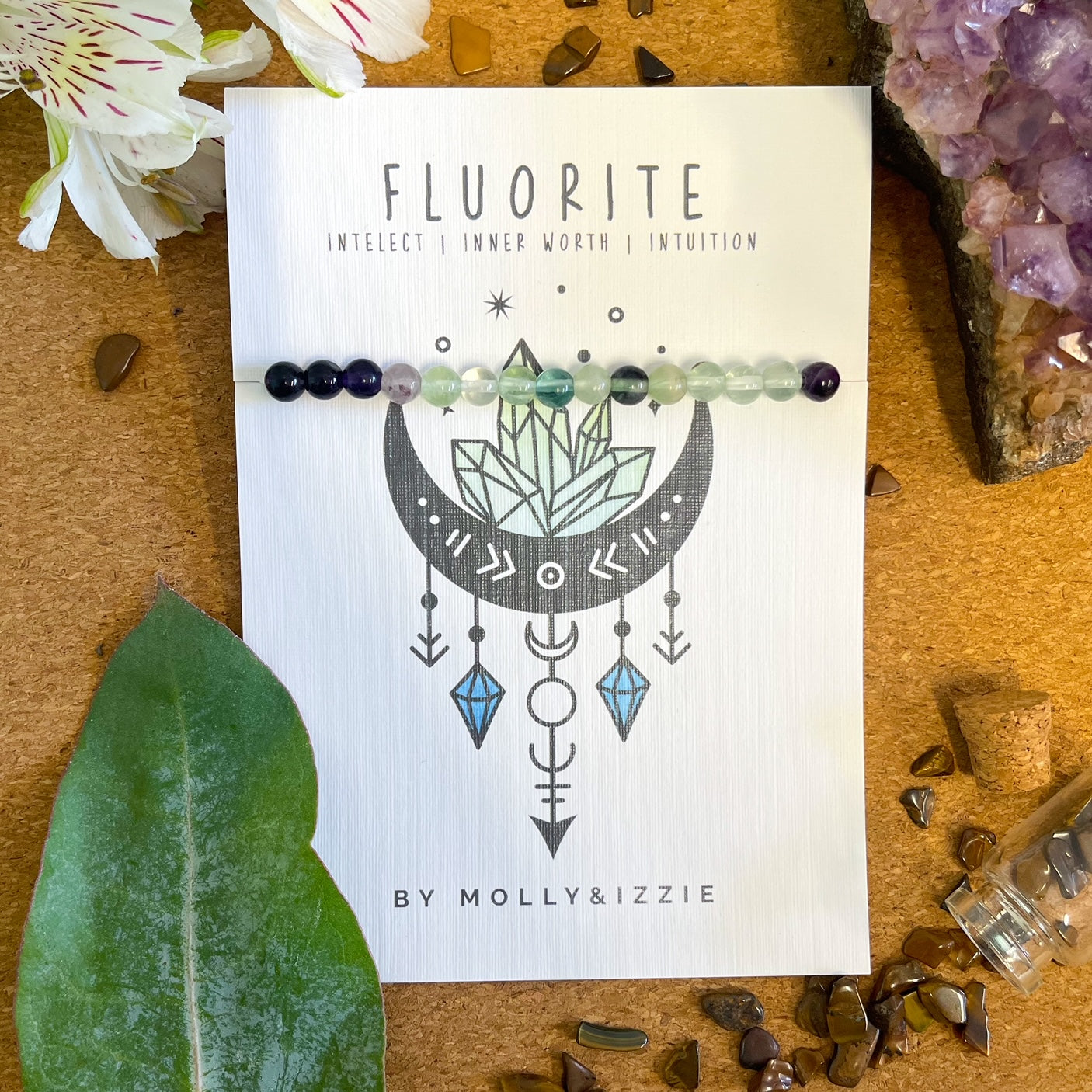 Fluorite Crystal Bead Stretch Bracelet