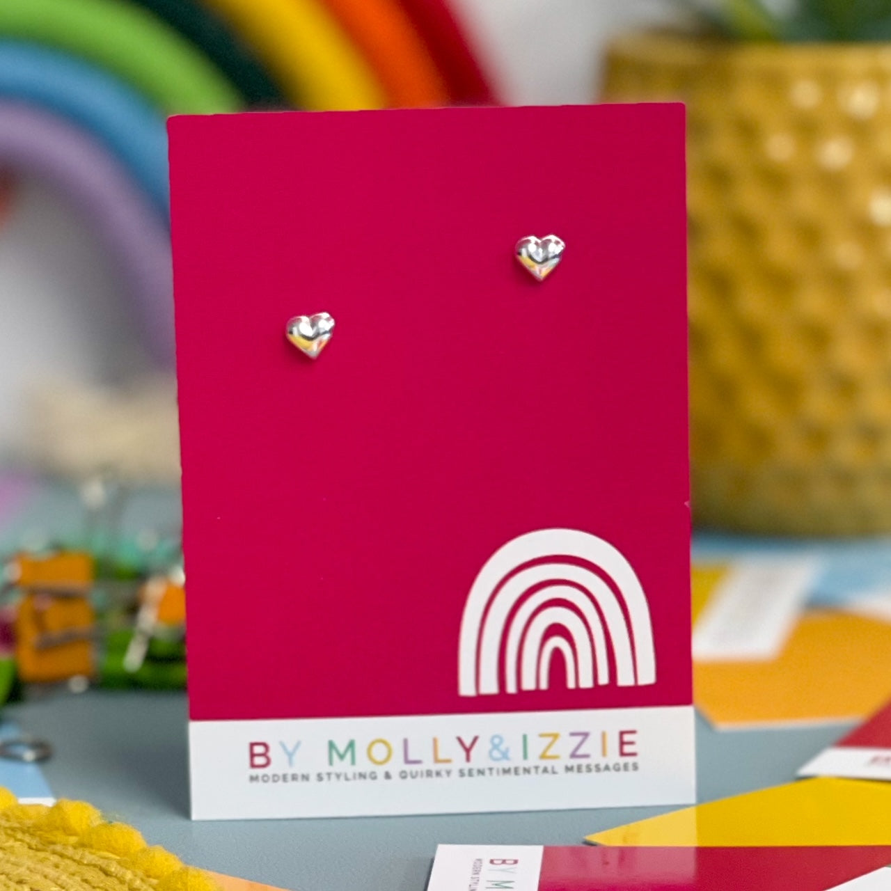 Rainbow - Sterling Silver Heart Earrings