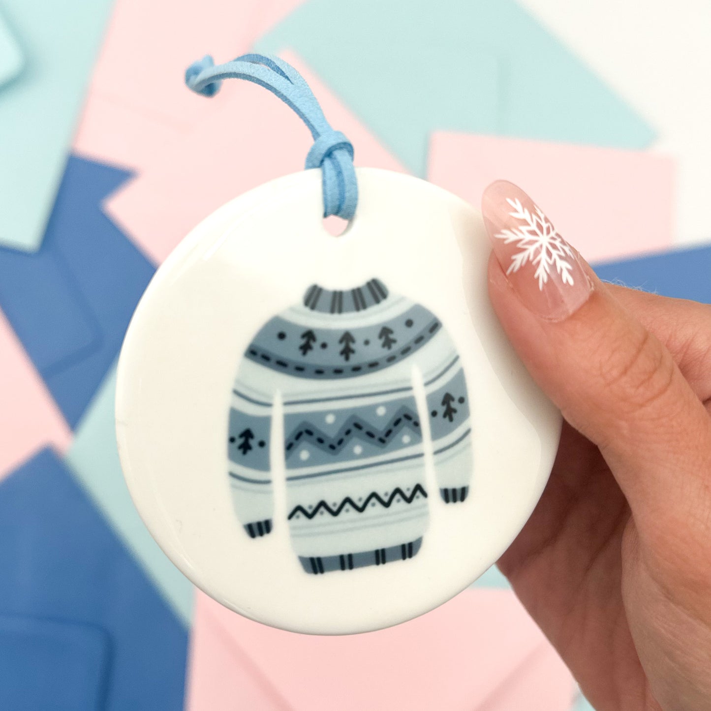 Blue Sweater Ceramic Disc Decoration