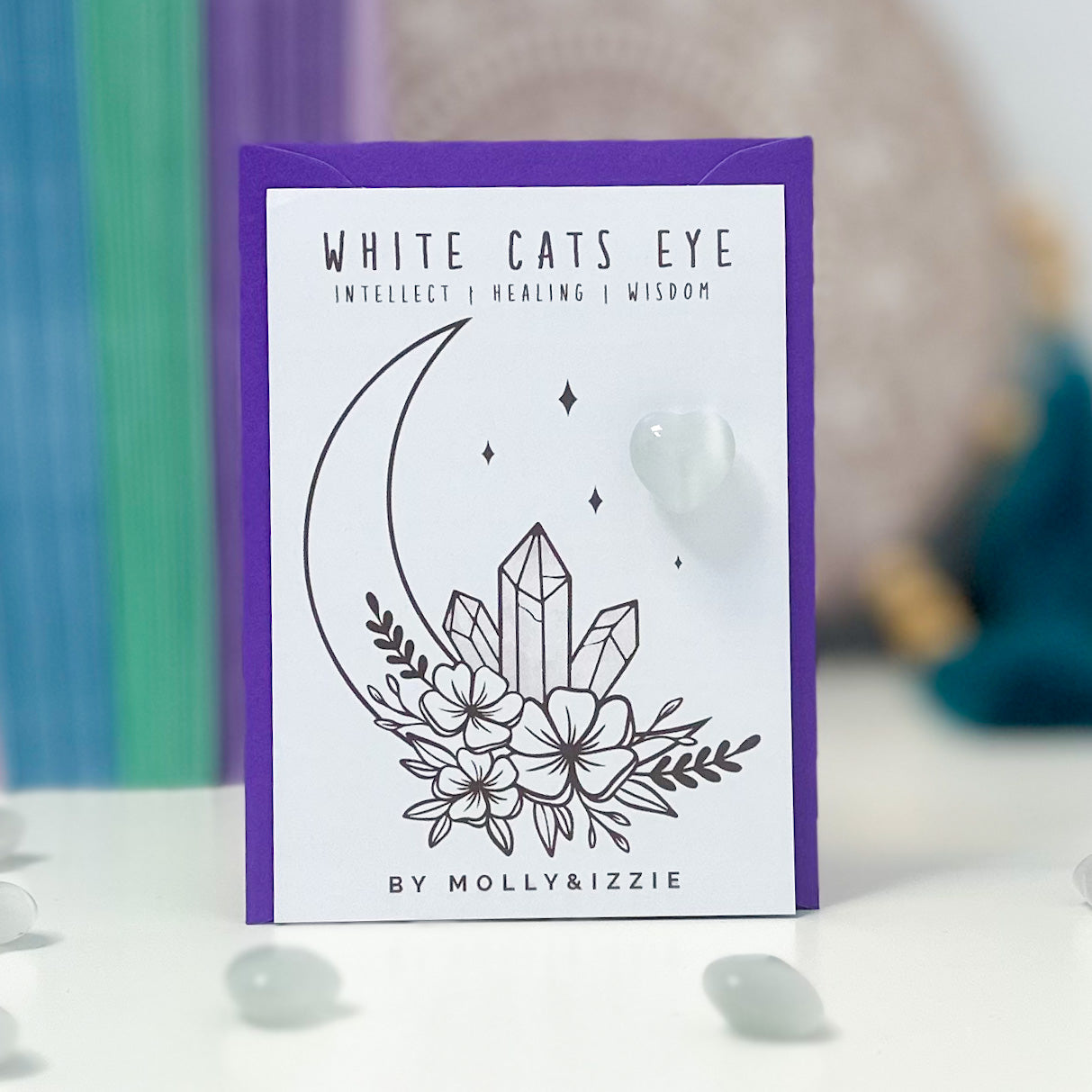 White Cats Eye Heart Stone